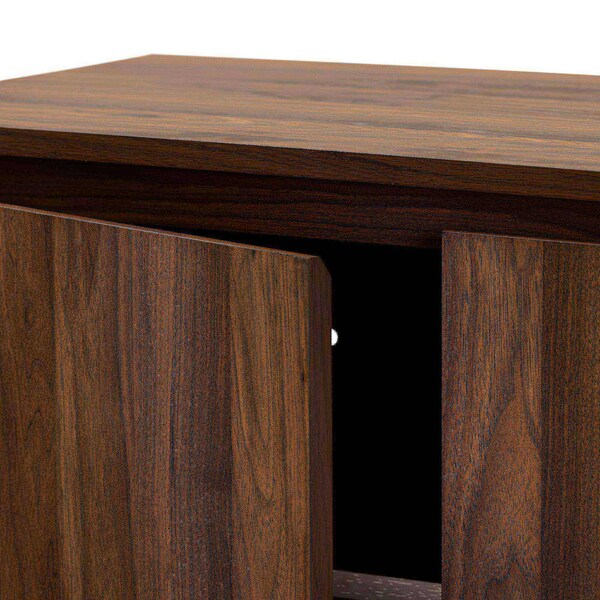 Baxton Studio Landen Mid-Century Modern Walnut Brown and Gold Finished Wood 2-Door Entryway Shoe storage Cabinet - 174-10958-ZORO