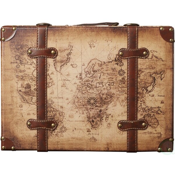Vintiquewise Old World Map Leather Vintage Style Suitcase with Straps, PK 2 - QI003048.2
