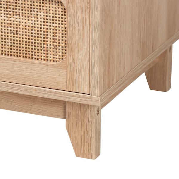 Baxton Studio Elsbeth Mid-Century Modern Oak Brown Finished Wood and Natural Rattan 5-Drawer Storage Cabinet - 226-12954-ZORO