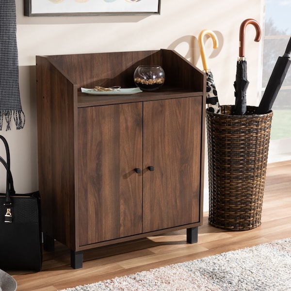 Baxton Studio Rossin 2-Door Wood Entryway Shoe Storage Cabinet with Open Shelf - 153-9155