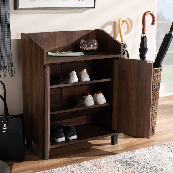 Baxton Studio Rossin 2-Door Wood Entryway Shoe Storage Cabinet with Open Shelf - 153-9155