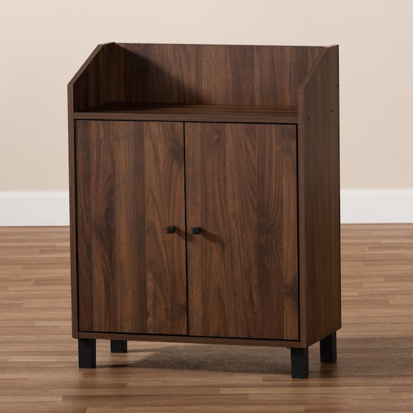 Baxton Studio Rossin 2-Door Wood Entryway Shoe Storage Cabinet with Open Shelf - 153-9155