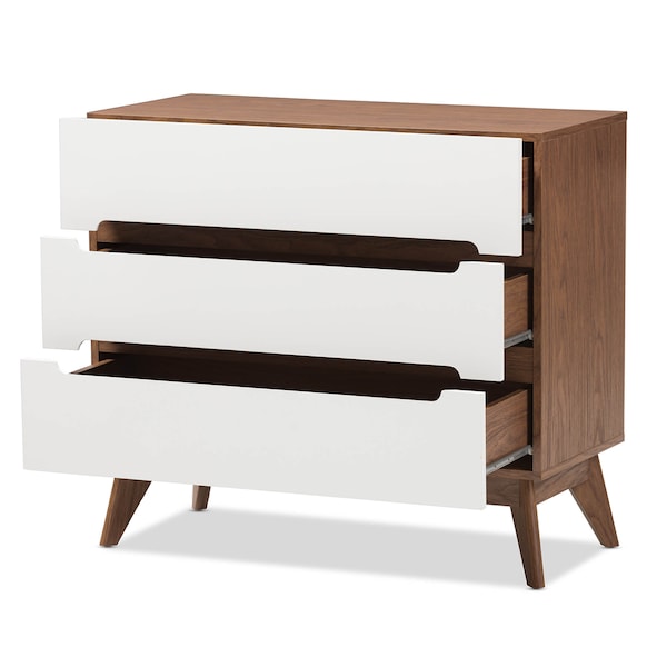 Baxton Studio Calypso Mid-Century White and Walnut Wood 3-Drawer Storage Chest - 137-7499