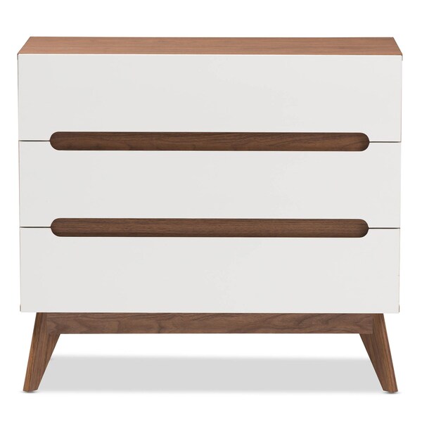 Baxton Studio Calypso Mid-Century White and Walnut Wood 3-Drawer Storage Chest - 137-7499