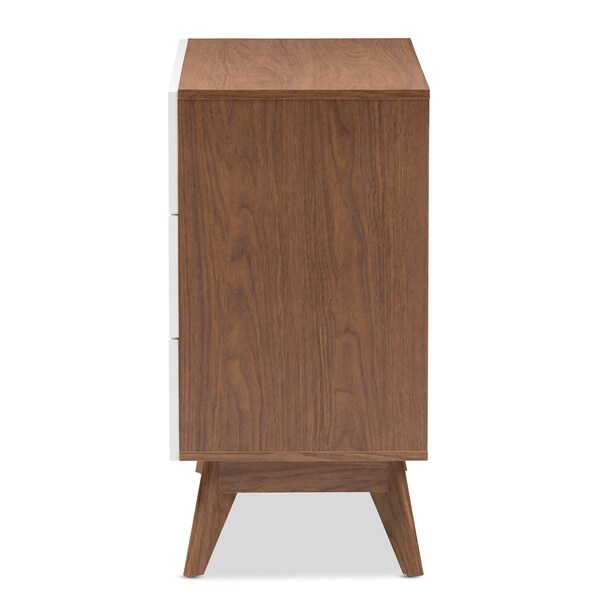 Baxton Studio Calypso Mid-Century White and Walnut Wood 3-Drawer Storage Chest - 137-7499