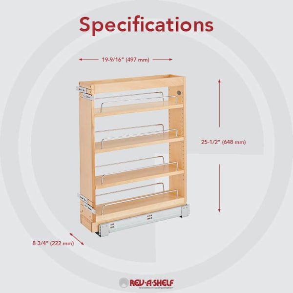 Rev-A-Shelf Maple Veneer, Light Brown, 8 in W, 25.5 in H, 19 in D, 19 in L, Light Brown - 448-BC19-8C