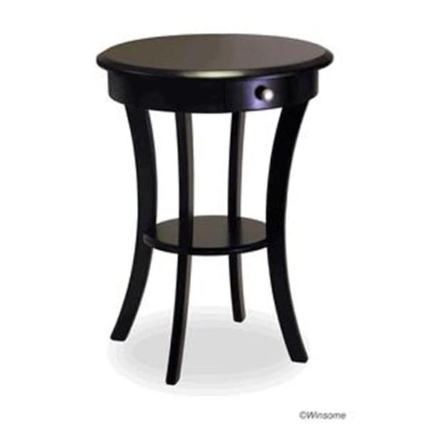 Winsome Winsome 20227 Black Beechwood ROUND ACCENT TABLE WITH ONE DRAWER ONE SHELF - 20227