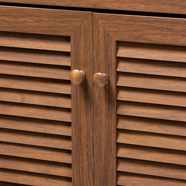 Baxton Studio Coolidge Walnut Finished 11-Shelf Wood Shoe Storage with Drawer - 156-9391