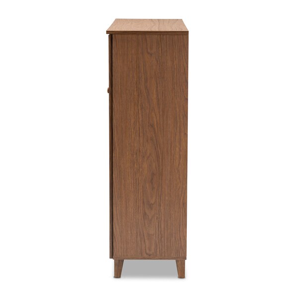 Baxton Studio Coolidge Walnut Finished 11-Shelf Wood Shoe Storage with Drawer - 156-9391