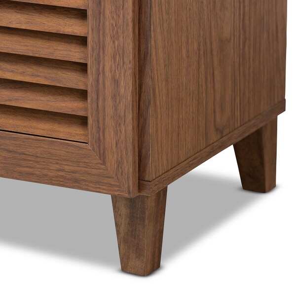 Baxton Studio Coolidge Walnut Finished 11-Shelf Wood Shoe Storage with Drawer - 156-9391