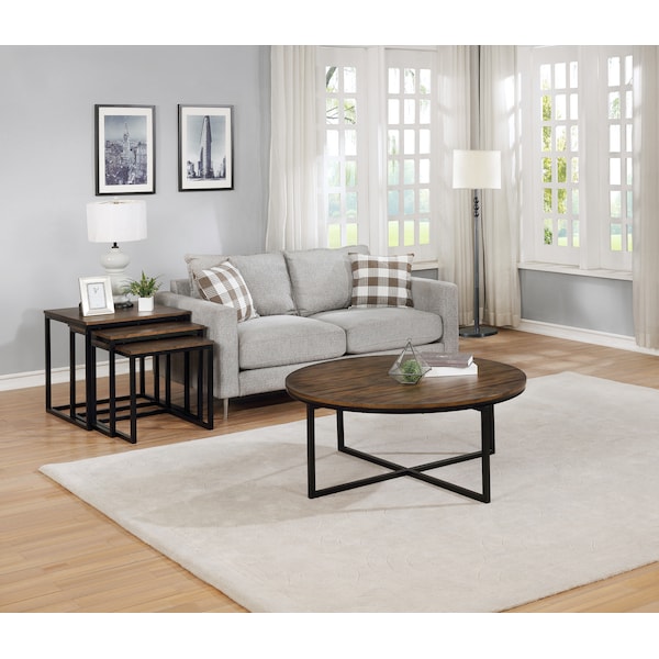 Alaterre Furniture Arcadia Acacia Wood 42" Round Coffee Table, Antiqued Mocha - ANAR1275A