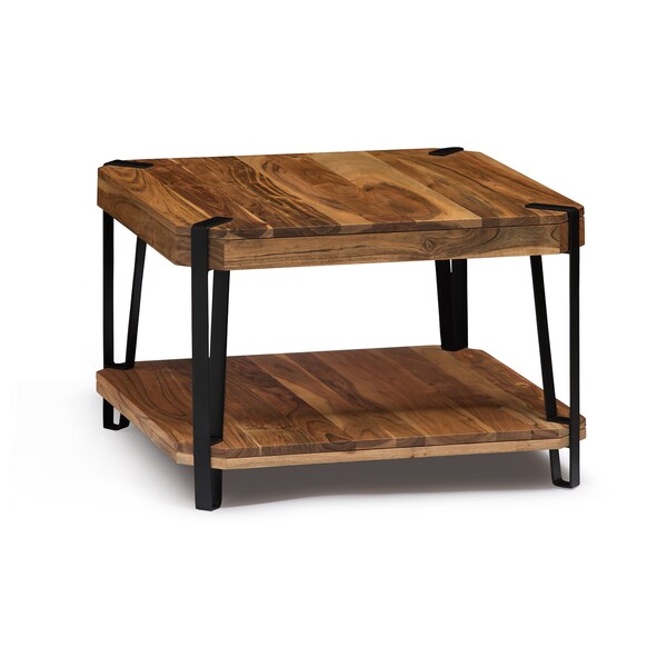 Alaterre Furniture Ryegate Natural Live Edge Solid Wood with Metal Square Coffee Table, Natural - AWCC1320