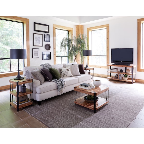 Alaterre Furniture Ryegate Natural Live Edge Solid Wood with Metal Square Coffee Table, Natural - AWCC1320