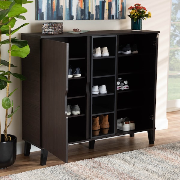 Baxton Studio Idina Dark Brown and Grey Finished Wood 2-Door Shoe Cabinet - 173-10906