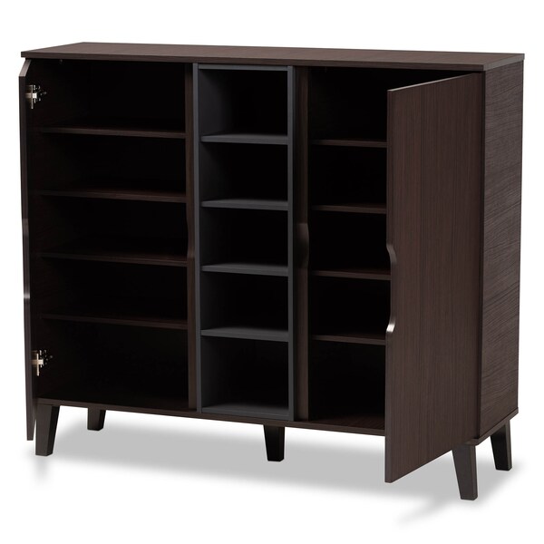 Baxton Studio Idina Dark Brown and Grey Finished Wood 2-Door Shoe Cabinet - 173-10906