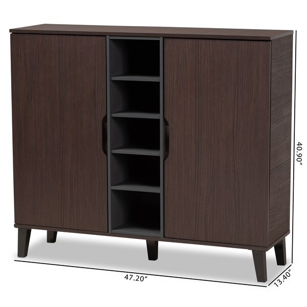 Baxton Studio Idina Dark Brown and Grey Finished Wood 2-Door Shoe Cabinet - 173-10906