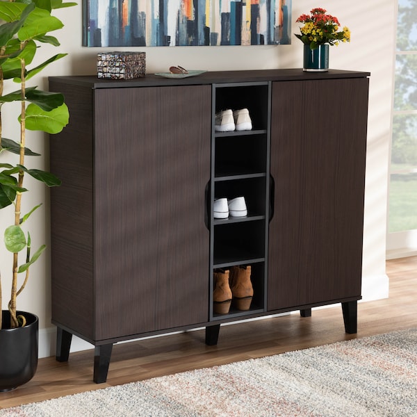 Baxton Studio Idina Dark Brown and Grey Finished Wood 2-Door Shoe Cabinet - 173-10906