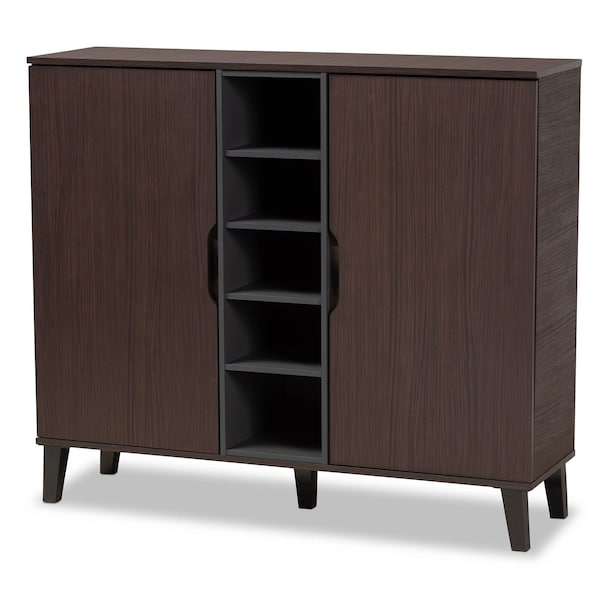 Baxton Studio Idina Dark Brown and Grey Finished Wood 2-Door Shoe Cabinet - 173-10906