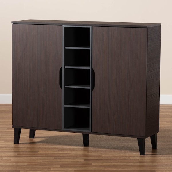 Baxton Studio Idina Dark Brown and Grey Finished Wood 2-Door Shoe Cabinet - 173-10906