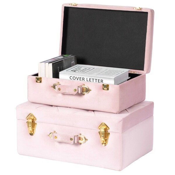 Vintiquewise Decorative Tufted Velvet Suitcase Treasure Chest, Pink, PK 2 - QI003982_PK