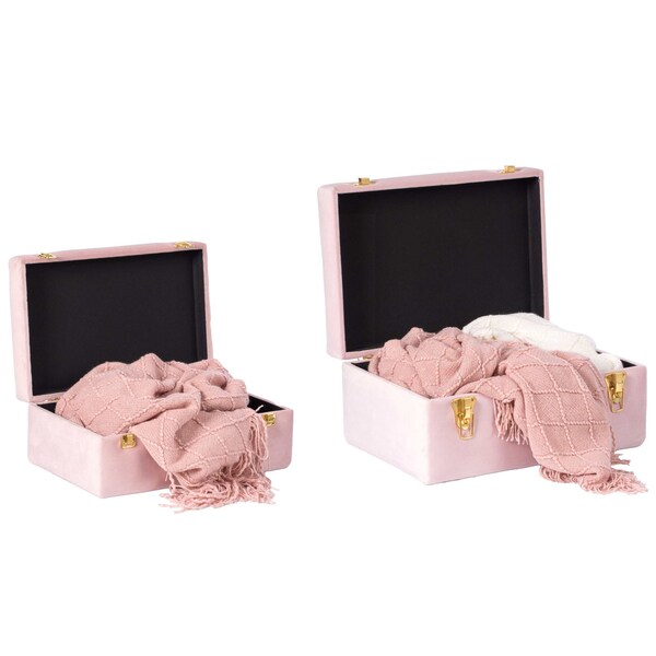 Vintiquewise Decorative Tufted Velvet Suitcase Treasure Chest, Pink, PK 2 - QI003982_PK