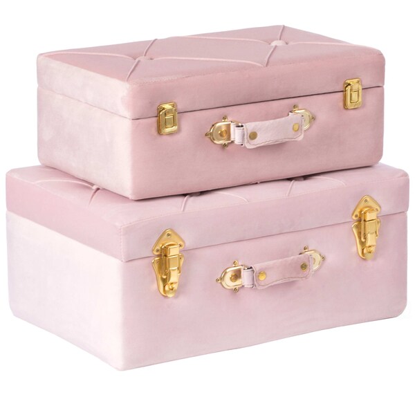 Vintiquewise Decorative Tufted Velvet Suitcase Treasure Chest, Pink, PK 2 - QI003982_PK