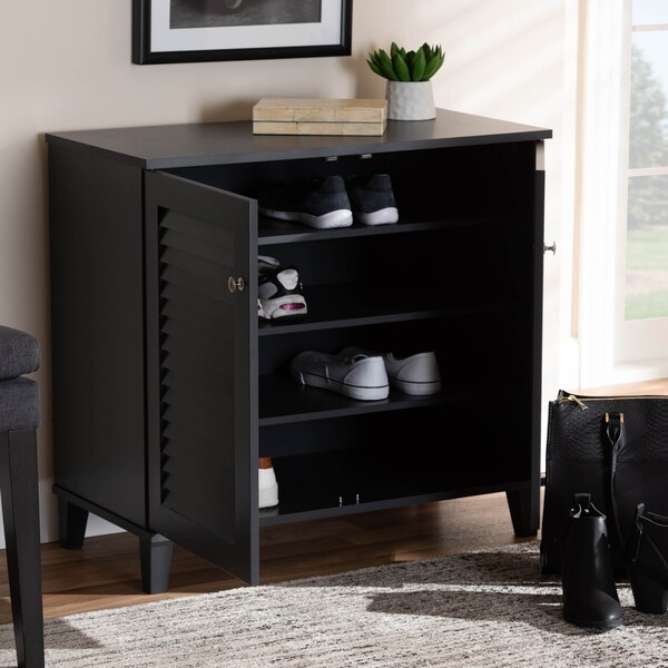 Baxton Studio Coolidge Grey Finished 4-Shelf Wood Shoe Storage Cabinet - 156-9555
