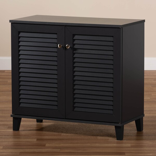Baxton Studio Coolidge Grey Finished 4-Shelf Wood Shoe Storage Cabinet - 156-9555