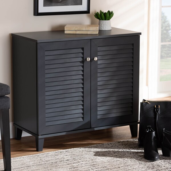 Baxton Studio Coolidge Grey Finished 4-Shelf Wood Shoe Storage Cabinet - 156-9555