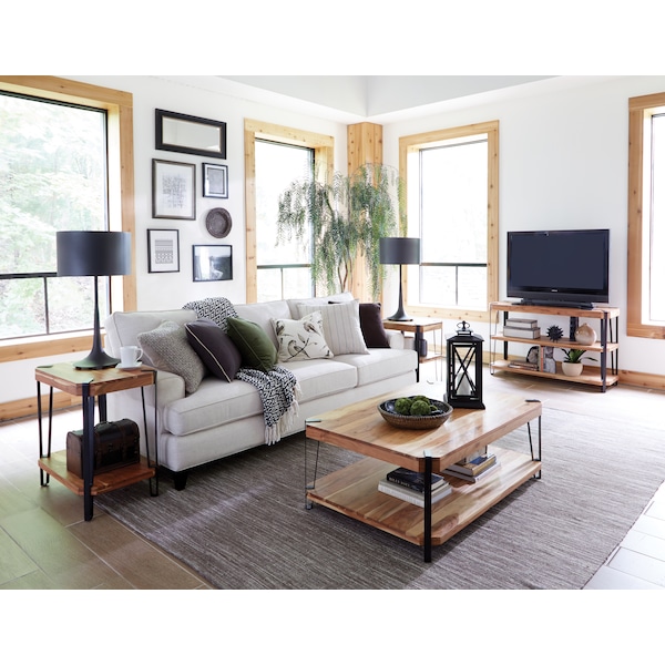 Alaterre Furniture Ryegate Natural Live Edge Solid Wood with Metal 2 Shelf End Table, Natural - AWCC0220