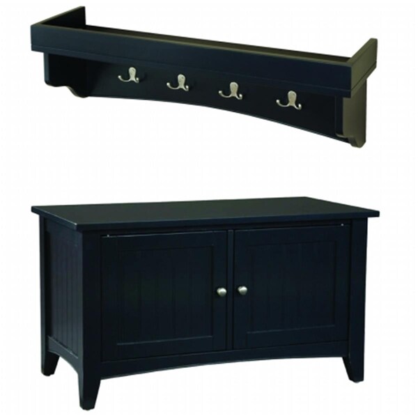 Deluxdesigns Shaker Cottage Storage Bench And Coat Hooks With Tray, Black - DE46406