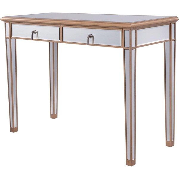 Elegant Decor 2 Drawers Dressing Table Gold Paint - Hand Rubbed, Antique Gold - 42 x 18 x 31 in. - MF6-1106G