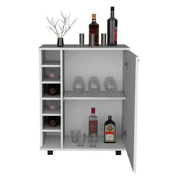 Tuhome Wick Bar Cart with Integrated Wine Storage. Spacious Cabinet and Smooth Rollers-White - MLB9079