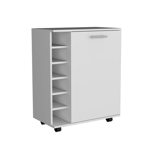 Tuhome Wick Bar Cart with Integrated Wine Storage. Spacious Cabinet and Smooth Rollers-White - MLB9079