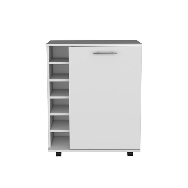 Tuhome Wick Bar Cart with Integrated Wine Storage. Spacious Cabinet and Smooth Rollers-White - MLB9079