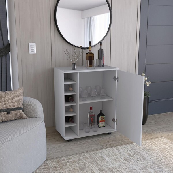 Tuhome Wick Bar Cart with Integrated Wine Storage. Spacious Cabinet and Smooth Rollers-White - MLB9079