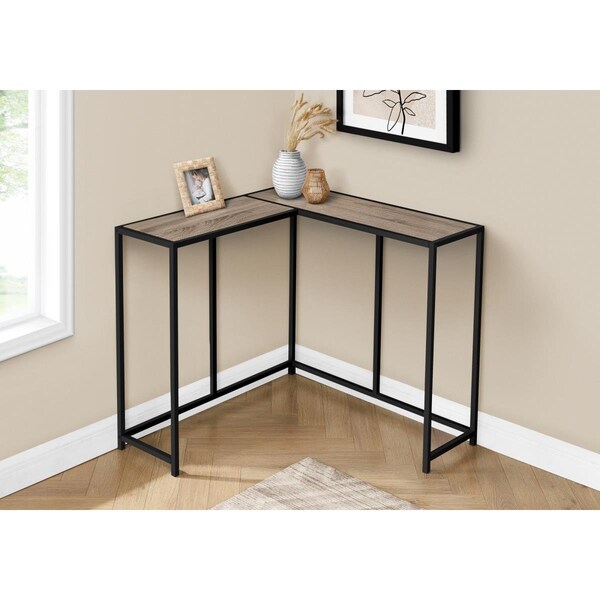 Clean Choice 36 in. L-shaped Corner Metal Frame Console Table, Dark Taupe Wood-look & Black - CL2618295