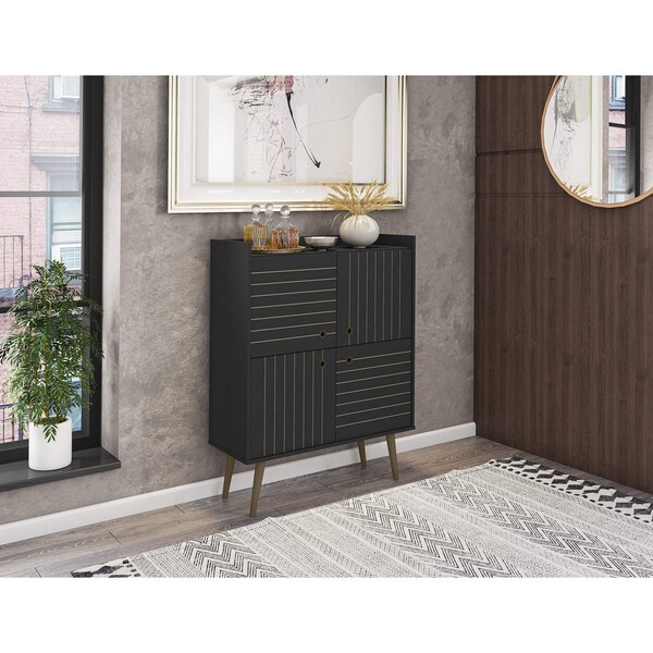 Manhattan Comfort Bogart Accent Cabinet in Black and Nature - 255BMC8