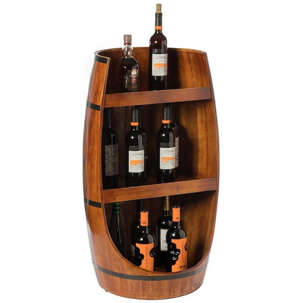 Vintiquewise Freestanding Rustic Wooden Wine Barrel Storage - QI003764