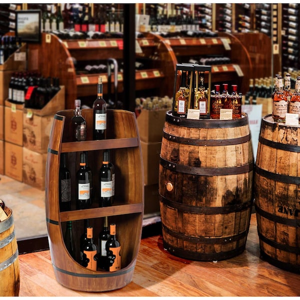 Vintiquewise Freestanding Rustic Wooden Wine Barrel Storage - QI003764