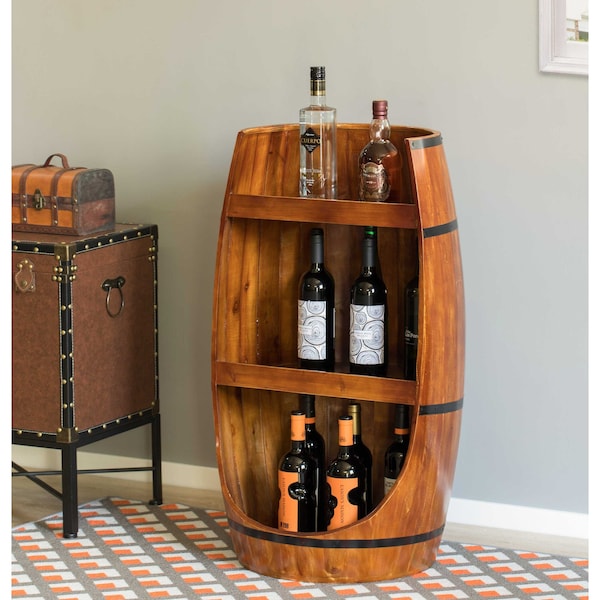 Vintiquewise Freestanding Rustic Wooden Wine Barrel Storage - QI003764