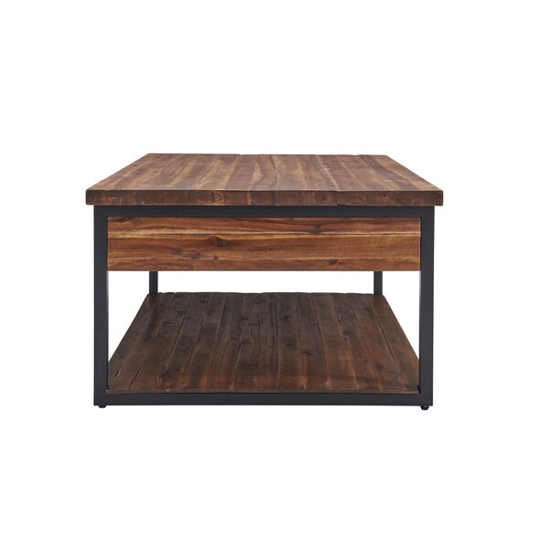 Alaterre Furniture Claremont 48"L Rustic Wood Coffee Table with Drawer and Low Shelf - ANCM1274