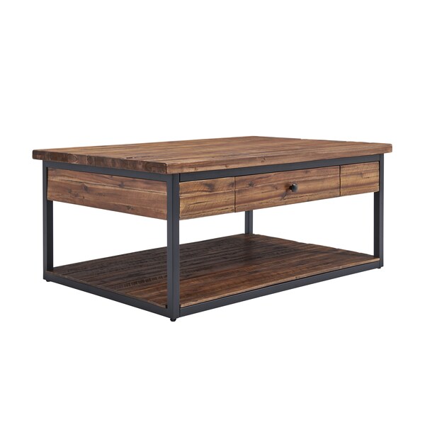 Alaterre Furniture Claremont 48"L Rustic Wood Coffee Table with Drawer and Low Shelf - ANCM1274