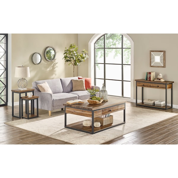 Alaterre Furniture Claremont 48"L Rustic Wood Coffee Table with Drawer and Low Shelf - ANCM1274