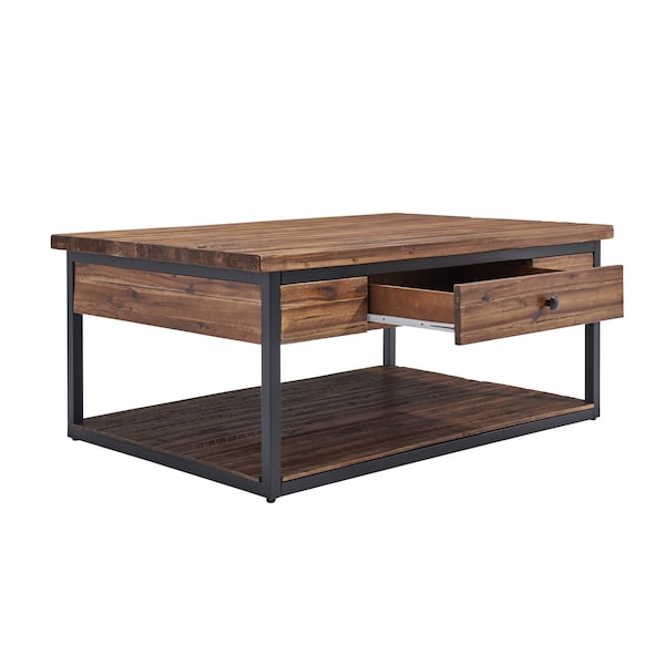 Alaterre Furniture Claremont 48"L Rustic Wood Coffee Table with Drawer and Low Shelf - ANCM1274