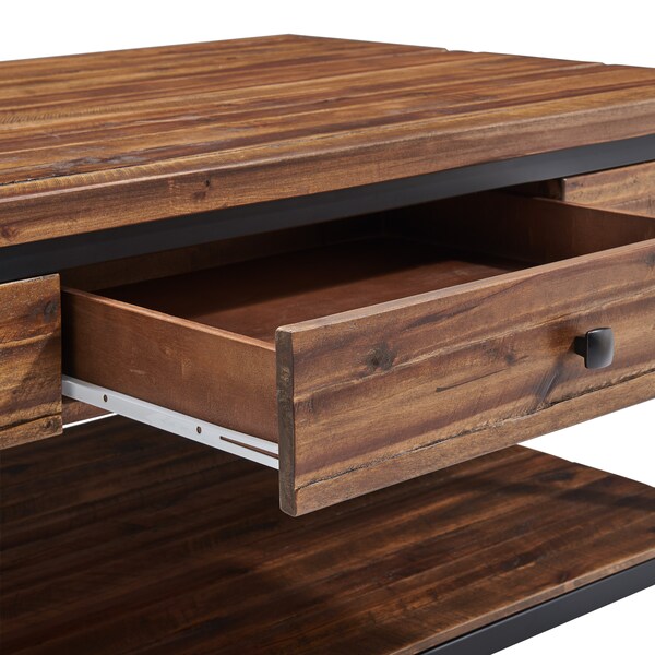 Alaterre Furniture Claremont 48"L Rustic Wood Coffee Table with Drawer and Low Shelf - ANCM1274