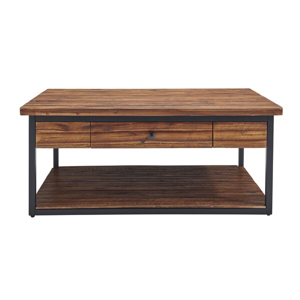 Alaterre Furniture Claremont 48"L Rustic Wood Coffee Table with Drawer and Low Shelf - ANCM1274