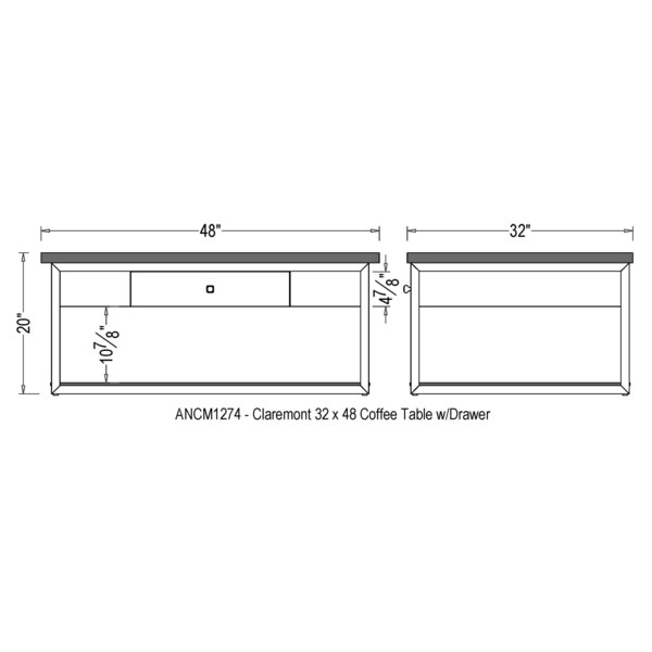 Alaterre Furniture Claremont 48"L Rustic Wood Coffee Table with Drawer and Low Shelf - ANCM1274
