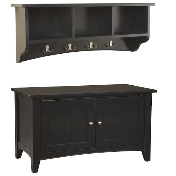 Alaterre Furniture Shaker Cottage Storage Coat Hook with Cabinet Bench Set, Charcoal Gray - ASCA0405BL
