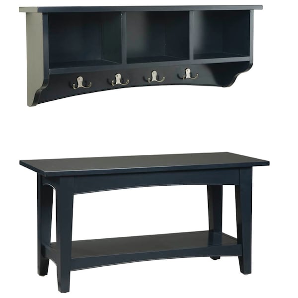 Alaterre Furniture Shaker Cottage Storage Coat Hook with Bench Set, Charcoal Gray - ASCA0304BL